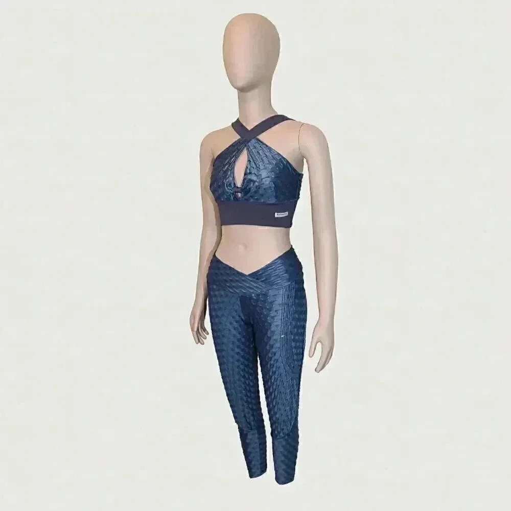 Fitness Rio Blue Matching Workout Set Size‎ Small Sports Bra Leggings Athleisure